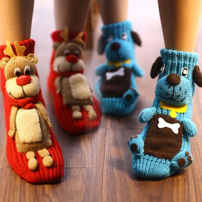 1 пара зимових шкарпеток з 3D мультфільмами тваринами, в'язані, протиковзкі, з потовщеною еластичною серединою трубки