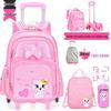 6-Wheel Stair-Climbing Trolley Backpack for Girls, 2-6 Grades, Ages 7-12, Large Capacity, Waterproof, Load-Reducing
