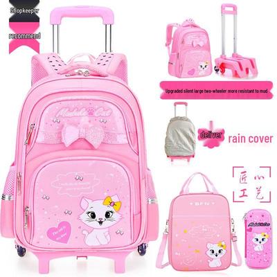 Mochila Trolley de 6 Ruedas para Subir Escaleras para Niñas, Grados 2-6, Edades 7-12, Gran Capacidad, Impermeable, Reduce la Carga