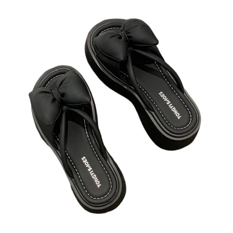 Fairy style bow thick sole heightening cool slippers female summer wear 2025 new fashion with skirt beautiful sandals