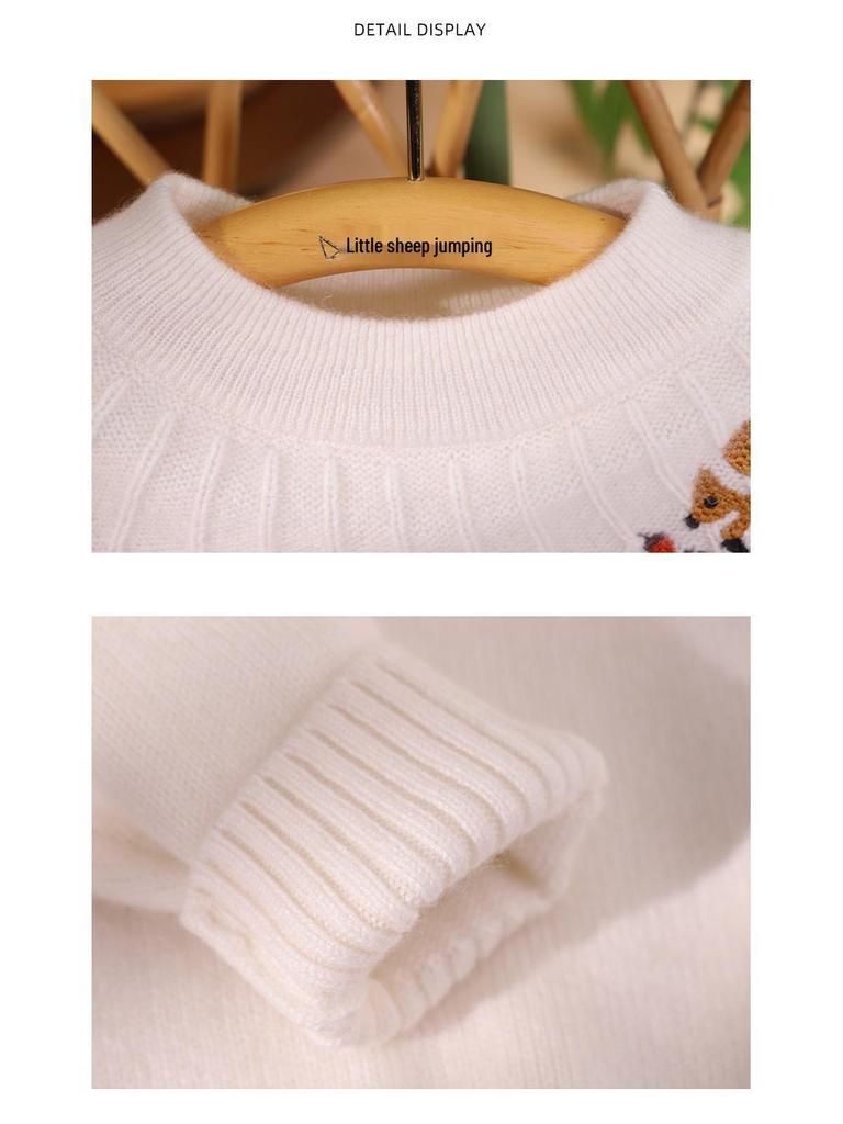 Little Sheep Winter Jumpsuit: New Style French Collar 100% Pure Cashmere Sweater for Girls