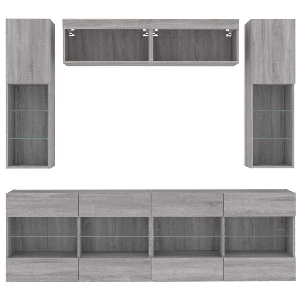 6 Piece TV Wall Unit with LED Lighting Concrete Grey