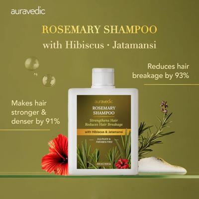 Auravedic Rosemary Shampoo For Hair Growth 300ML Anti Hair Fall Shampoo For Women Men Rosemary Oil For Hairfall with Hibiscus Peppermint Leaf Ment