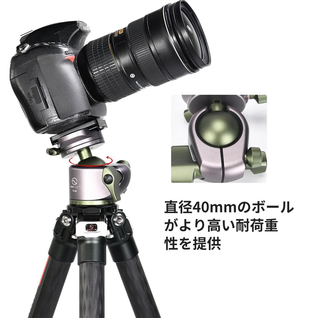 SWFOTO 40 mm kulhuvud med 20 kg lastkapacitet TH-40 Arca-Swiss-klämma,