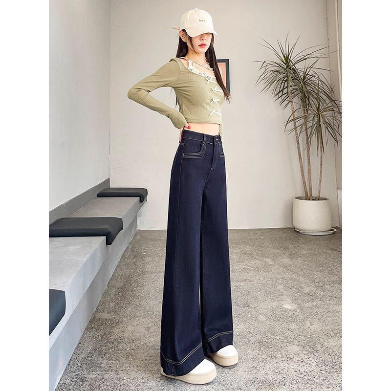 Women's High-Waisted Denim Blue Wide-Leg Jeans - Autumn 2025 Collection, Petite & Tall, Slimming Loose Straight Floor-Length Fit