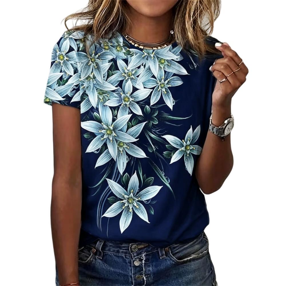 

Flower print women s fashionable T-shirt XL