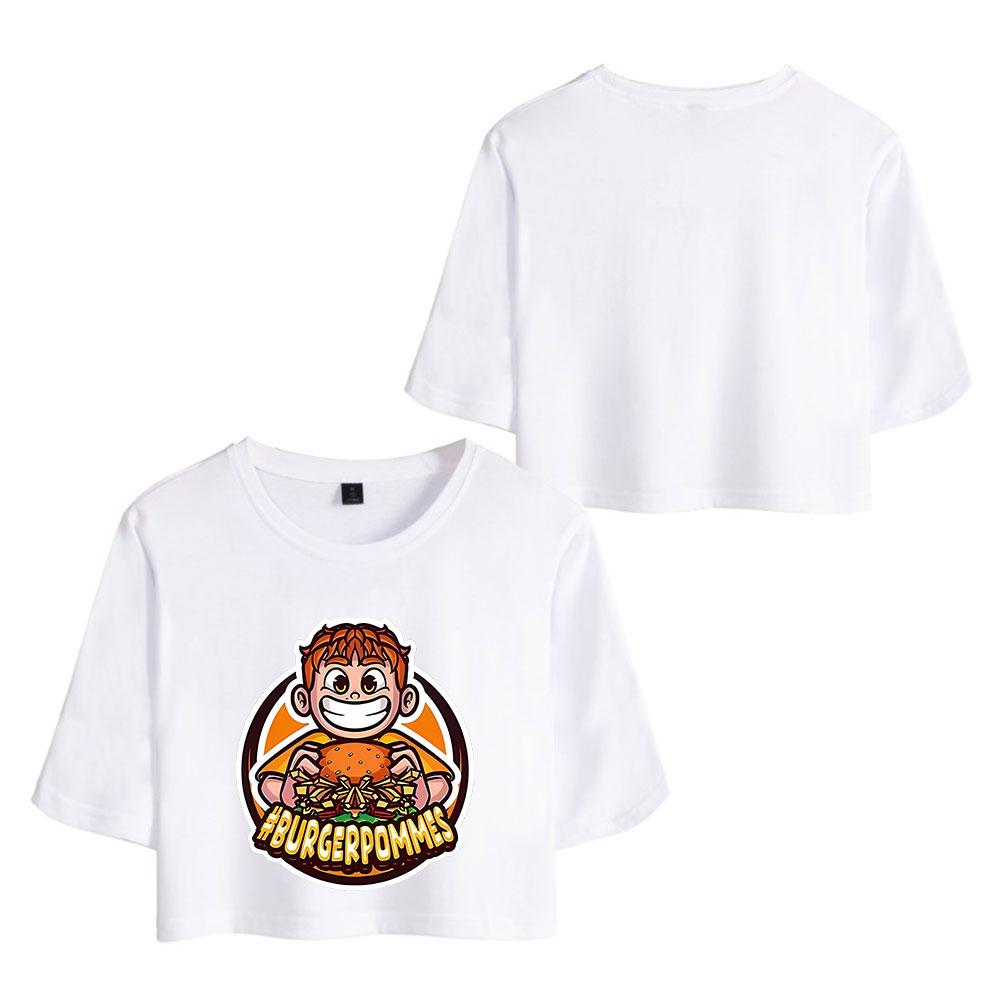 Women's Stylish Burgerpommes ICrimax Printed T-Shirt Short Sleeve Round Neck Slim Fit Wild Casual Crop Tops for Summer