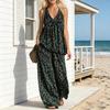 Seturi de 2 piese cu imprimeu de vară pentru femei Top tip maiou fără mâneci cu decolteu în V și pantaloni cu picior larg Seturi de relaxare Ținute casual de vacanță asortate