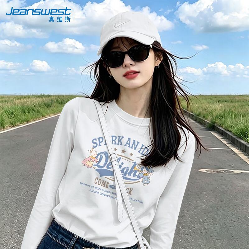 Jeanswest Women's 2026 Fall Retro Story Cotton Long Sleeve T-Shirt