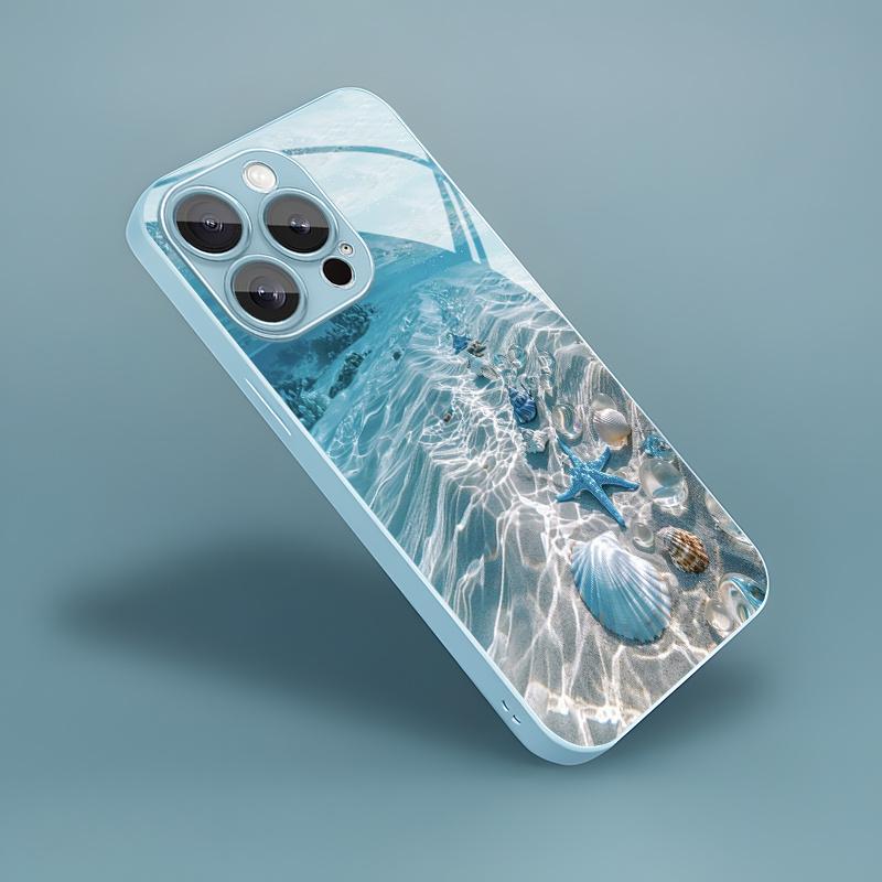 Blue Haibei Tempered Glass Phone Case Suitable for iPhone 17 16 15 14 13 12 11 Pro/Max/Plus Anti Drop and Shockproof Back Cover