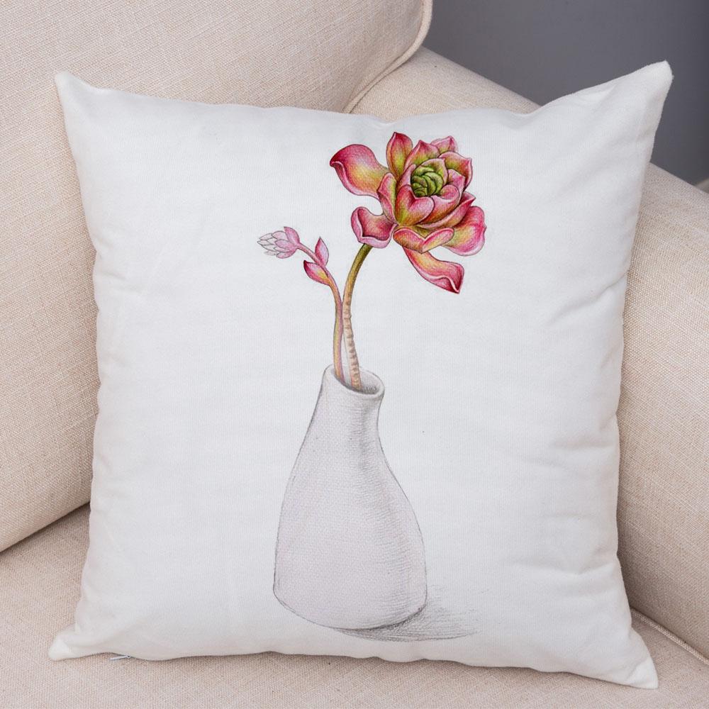 Cartoon Plant Cushion Cover Bedroom Living Room Car Sofa Pillowcase Watercolor Juicy Pillowcase Ornament