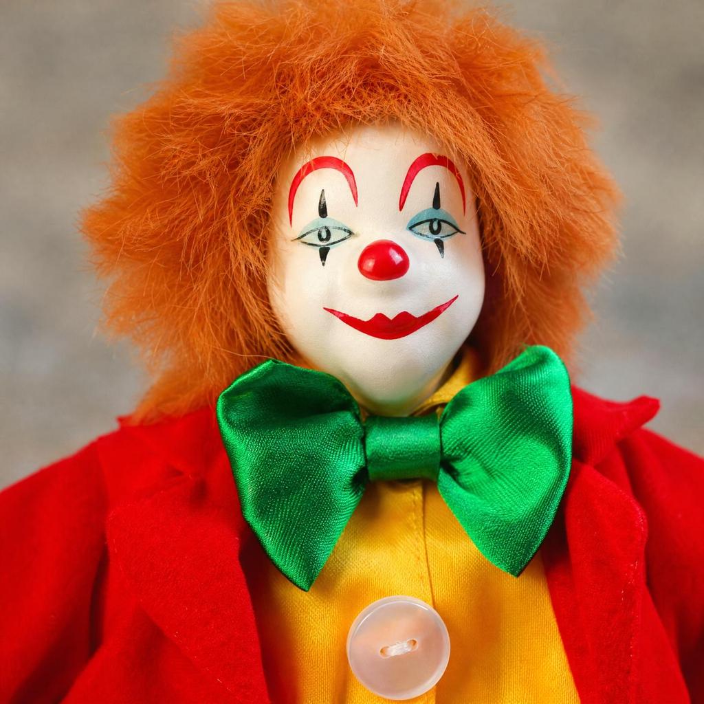 Clown Figurine with Cloth Body Adorable Handmade Lovely
