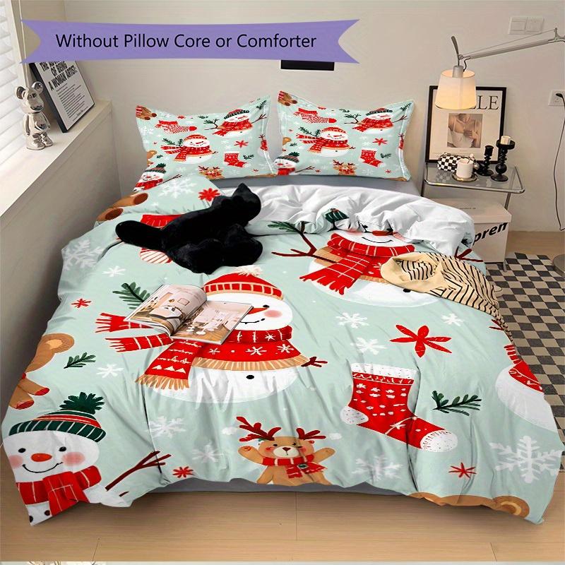 3Pcs Snowman Printed Bedding Set, Breathable And Soft,(Includes 1 Duvet Cover And 2 Pillowcases, Quilt Not Included) yy250815182