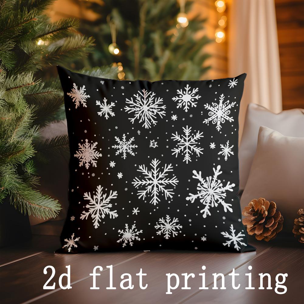 

Home Decor Christmas Snowflake & Ornament Pillow Covers Pattern Cushion Cover Suitable for Sofa Bedroom Car Pillow Cover 16x16Inch