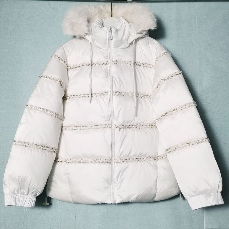 Original Order Leftover Stock down Cotton White Hooded Cold Protective Clothing Female Mid Length Long Length Windproof, Waterproof and Warm Outwear