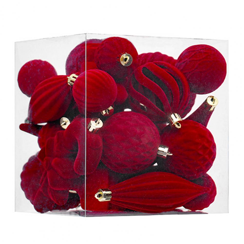 28 Pcs Velvet Christmas Tree Ornaments Set Flocked Balls Star Xmas Tree Hanging Decoration for Holiday Party Decor