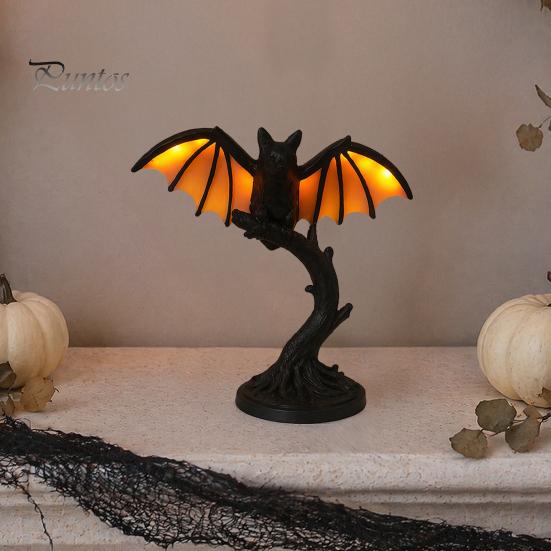 Retro Żywiczna Lampa Biurkowa Winylowa Czarna Nietoperz Lampa Stołowa, Gotycka Dekoracyjna Lampka Nocna, Tajemniczy Styl Akcenty Domowe Lampa do Sypialni Salonu Biura,