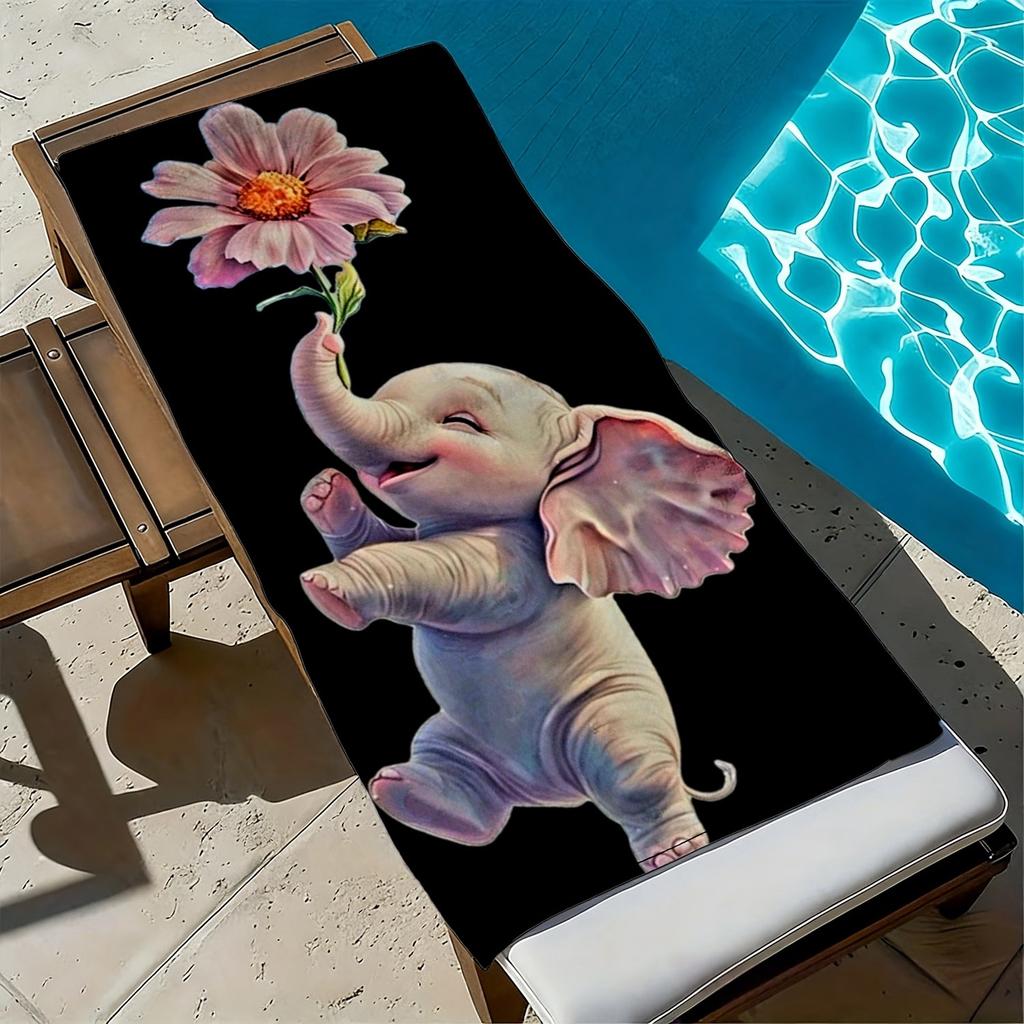 Cartoon baby elephant with floral pattern polyester microfiber beach towel is highly absorbent, suitable swimming beach outings