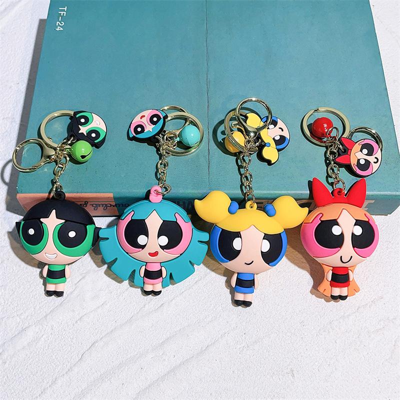 Powerpuff Nøkkelring Veskeanheng PVC Gave Tegneserie Jenter Søt Dukke Tilbehør