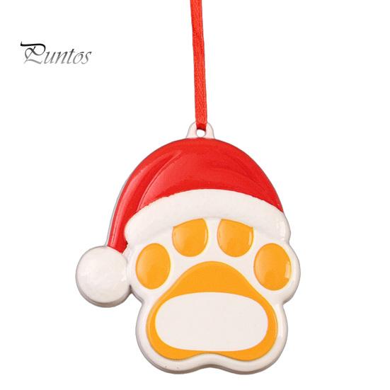 Christmas Tree Ornament for Pets Resin Ornament, Cute Cat Paw/Bone Shaped Xmas Hanging Decoration Memorial Pendant with Santa Hat Tree, Car