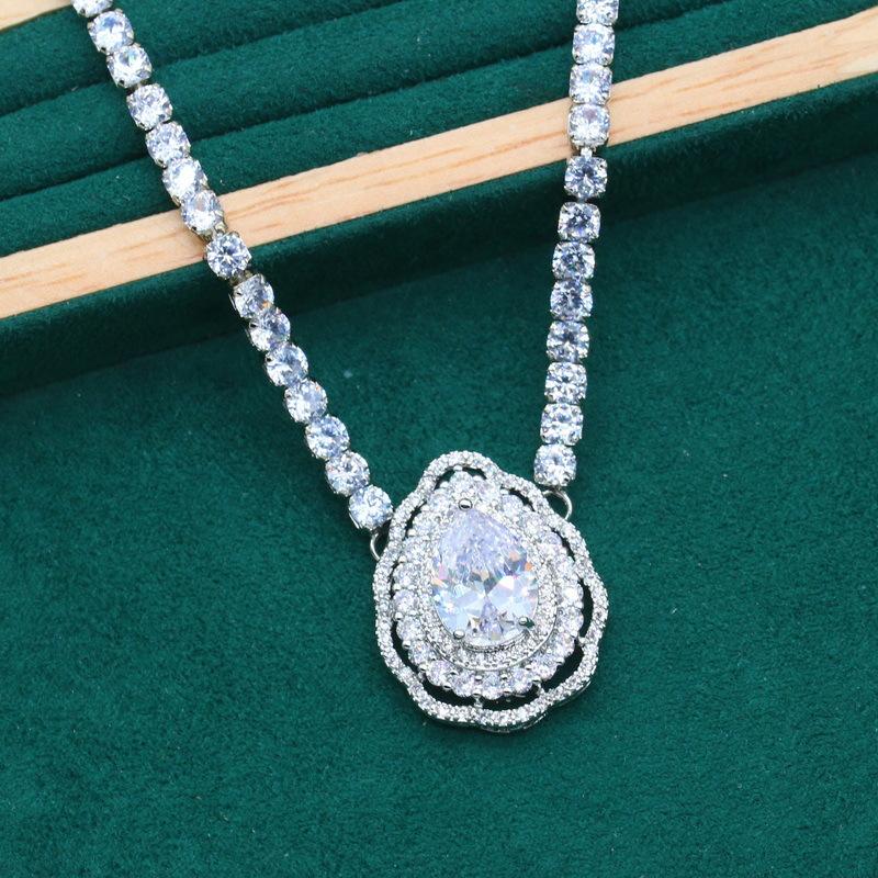 Conjunto de Joias Colar Brinco Anel Zircônia AAA Quente Antialérgico na Europa e nos Estados Unidos