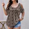 Women's Summer Off-the-shoulder Printed V-neck Short Sleeve Loose Top T-shirt