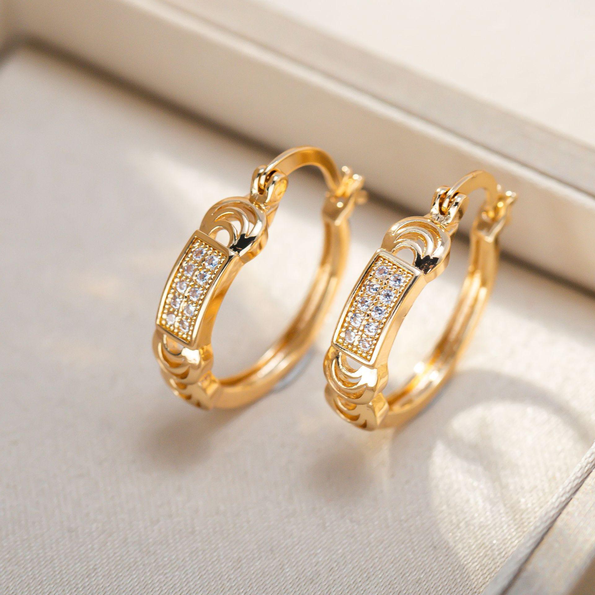 Fashion Geometric Rhinestone Earrings: Double Row Ear Hoops  Studs for Women