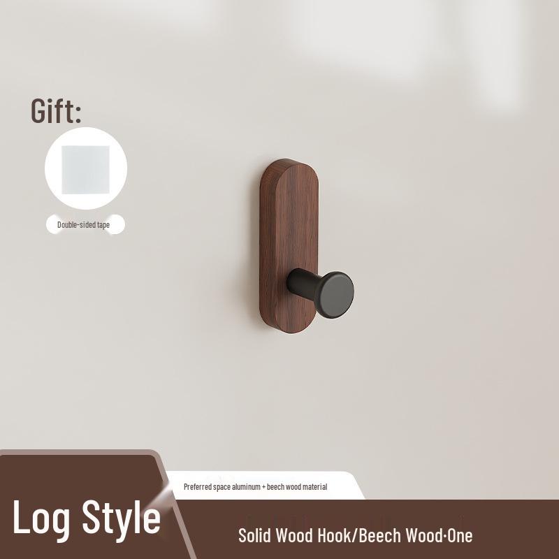 Walnut Adhesive Clothes Hook - Punch-Free, Solid Wood Door Hanger