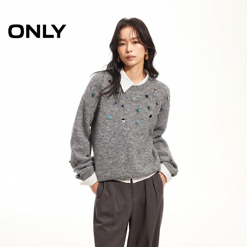 ONLY Women s Relaxed Fit Wool Blend Round Neck Knit Sweater L