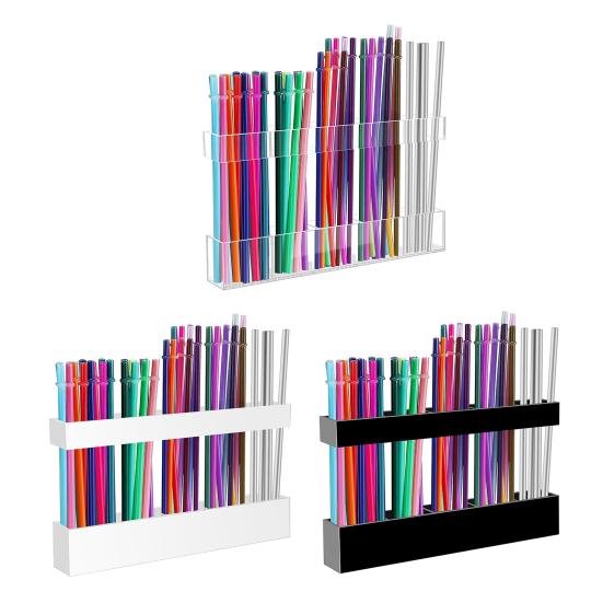 Storage Rack Transparent Acrylic Straw Holder with Drain Hole Adjustable Height Adhesive Tape Straw Organizer