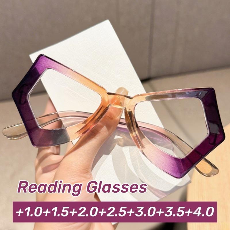 New Retro Large Frame Irregular Presbyopia Glasses Retro Polygonal Anti-blue Light Reading Glasses Woman Diopter 1.0 To 4.0