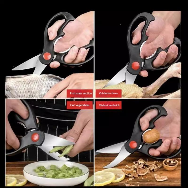 

3 Sets Stainless Steel Kitchen Scissors Multi-Functional Strong Chicken Bone Cutting Hand Walnut Holding Durable Household Tools чёрный