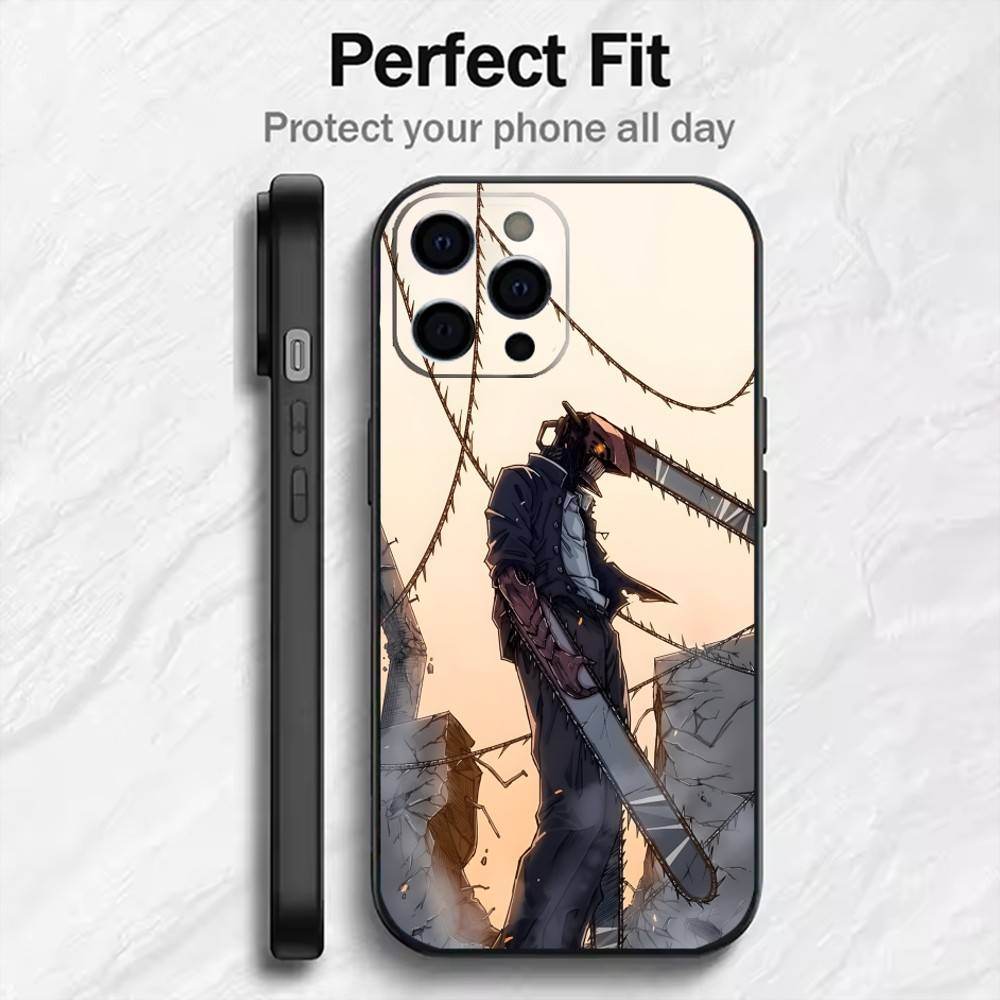 

Чехол для телефона с аниме C-Chain-saw MAN D-DenJi Для iPhone 17, 16, 15, 14, 13, 12 Plus, Max Мягкий силиконовый черный чехол iPhone14ProMax
