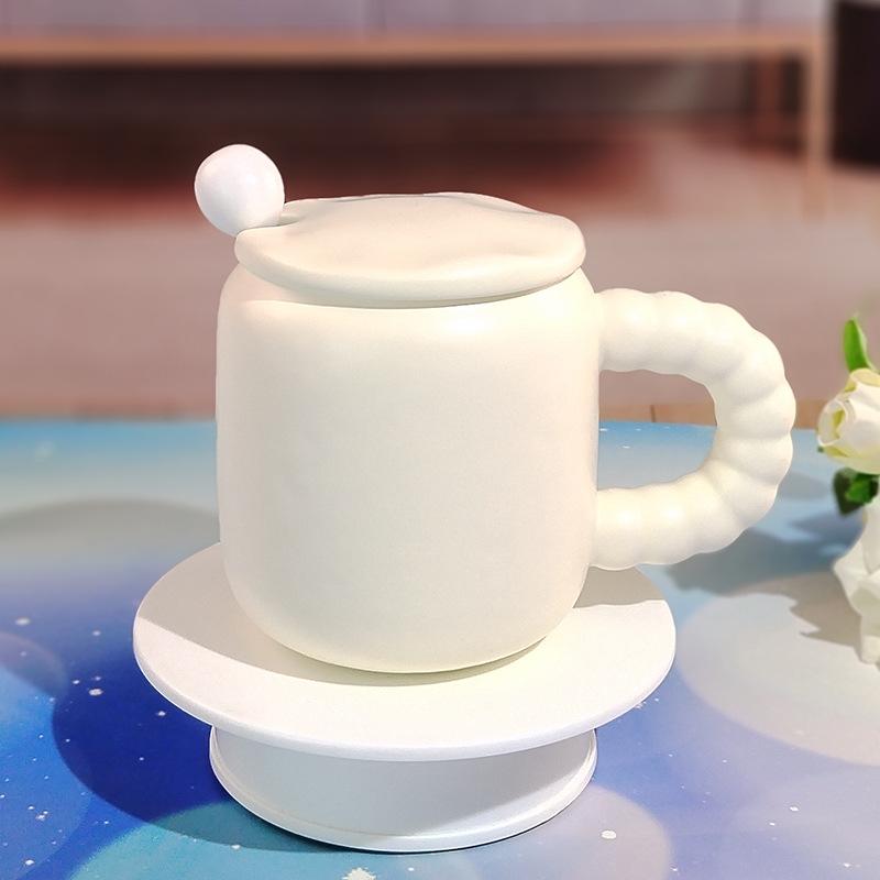 Candy-Colored Ceramic High-Value Men'S And Women'S Drinking Cups, Pearl Handles, Household Coffee Cups With Lids And Spoons