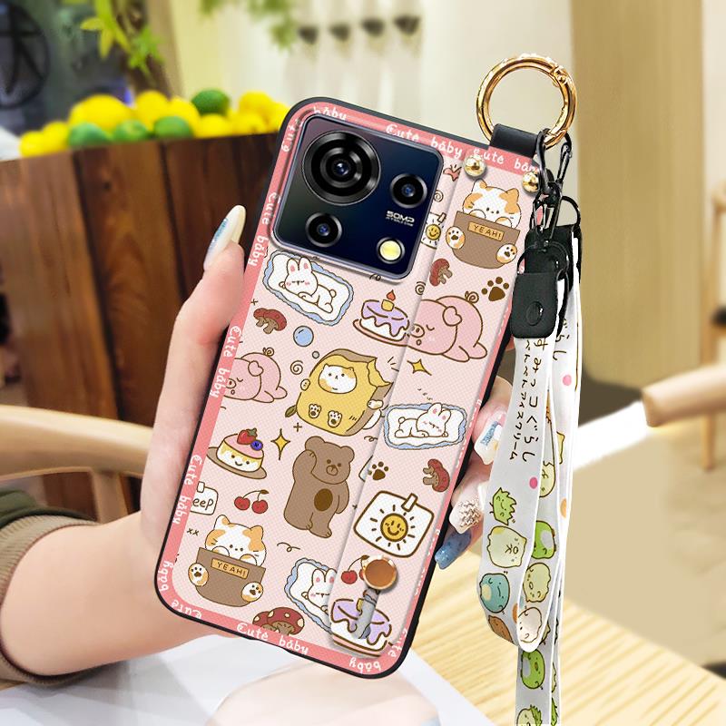 Cute Lanyard Phone Case For ZTE Blade V50 Vita Back Cover Durable Kickstand Fashion Design Waterproof Wristband Ring