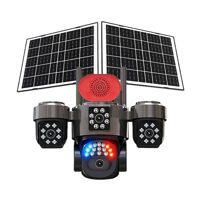 4G Solar-Powered HD Quad-Lens Outdoor Camera with Real-Time Voice Intercom and Full-Color Night Vision