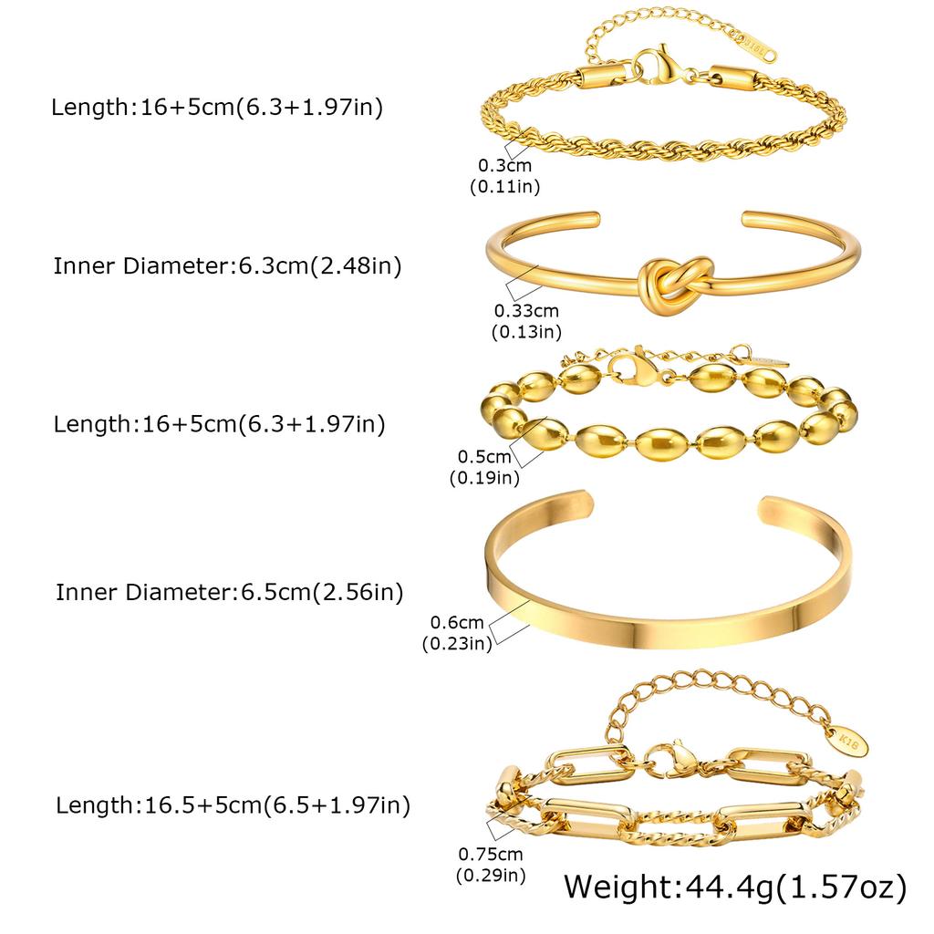 Bracelets for Women Non Tarnish, Stack Stainless Steel Bangles, Tie Knot Cuffs, Cuban Rope Paperclip Beaded Fashion Bracelet