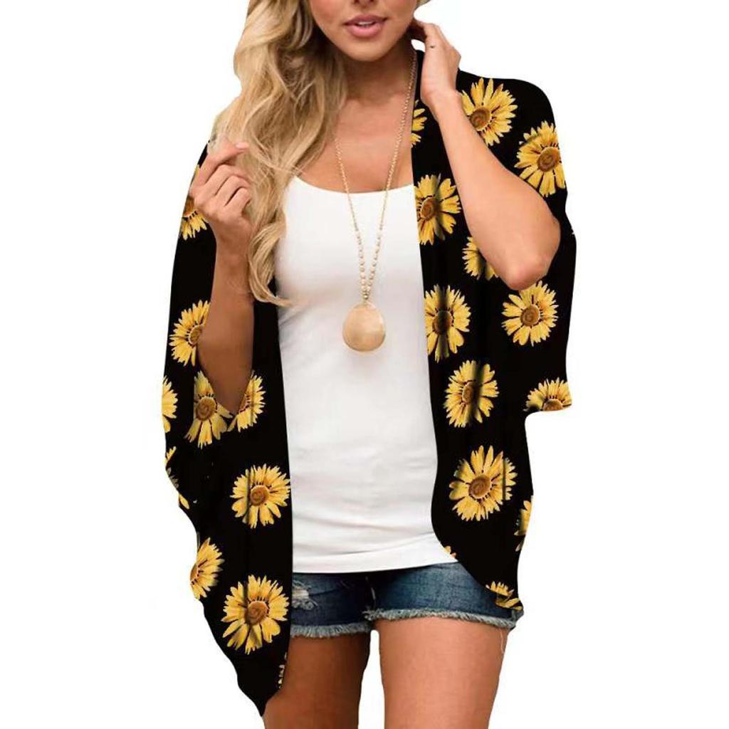 Women's Fashion Chiffon Printed Cardigan Loose Plus Size Beach Cover-Ups