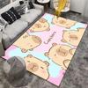 Cute Capybara Cartoon Design Carpet with Pastel Pink and Blue Background Suitable for use as an anti-slip for living room bedroom sofas
