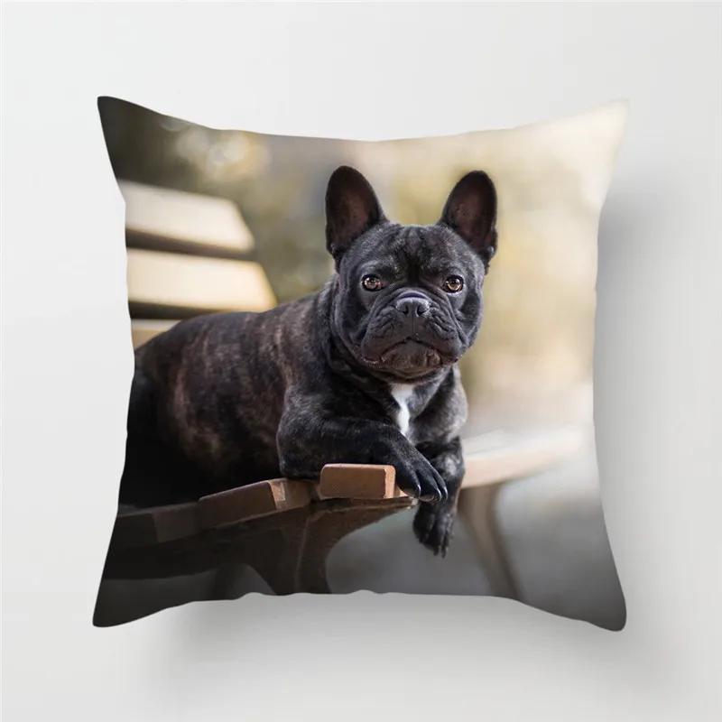 French Bulldog Polyester Cushion Cover Animal Dog Printed Pillow Cover For Sofa Home Living Room Decorative Pillowcase 45X45Cm