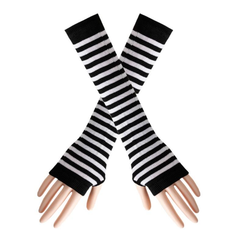 Koreaanse Stijl Zwart-Wit Gestreept Unisex Vingerloze Lange Mouwen Kerst Cosplay Cover