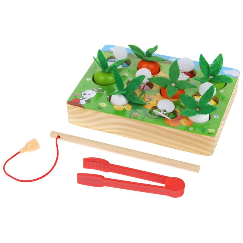 Wooden Arcade Game Fishing Bees Carrots Magnetic Fishing Rod