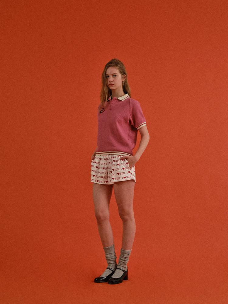 SUNDAY FRUIT MARKET W) Cherry Waffle Collar Tee Pink