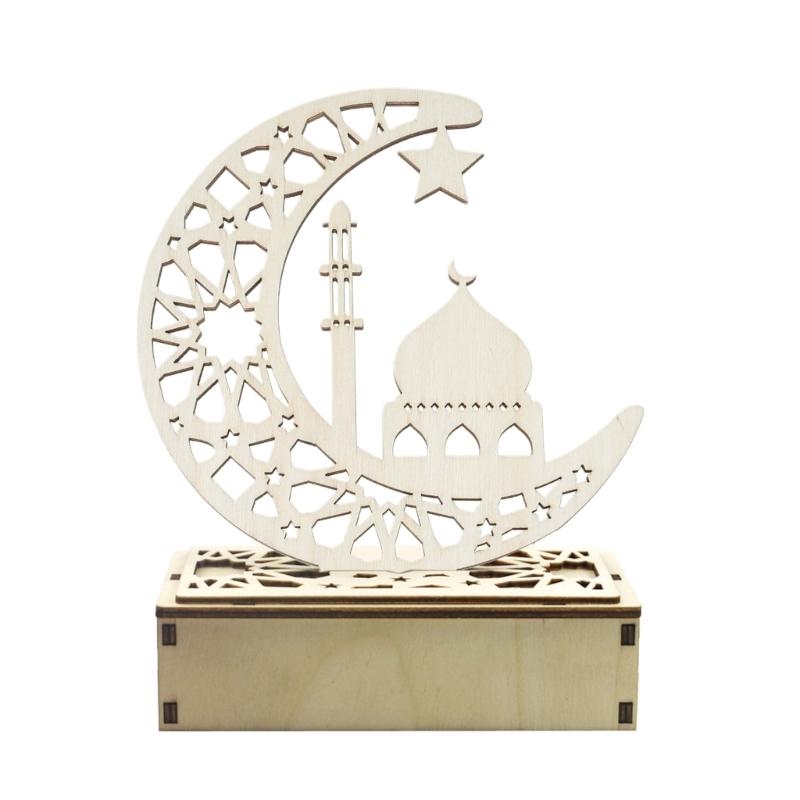 EID Mubaraks Wood Ornament Moon LED Light Ramadans Decoration for Home Islamic Muslims Party Decoration Kareem Eid Gift