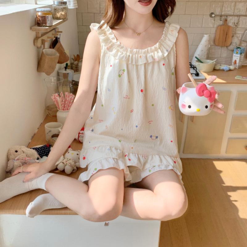 Cute Cat Print Pajama Set for Women - 2026 Summer Cloud Cotton Loungewear XXL
