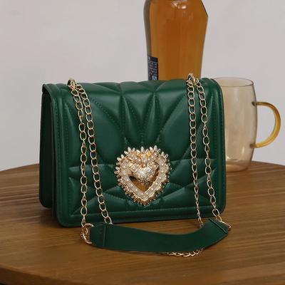 Trend Western-style Women's Bag Quality Leather Shoulder Bags for Women Retro Thread Heart Female Bag Chain Square Bags
