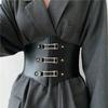 Body Rivet Metal Buckle Wide Waistband PU Leather Cummerbund Skirt Decorations Elastic Waist Strap