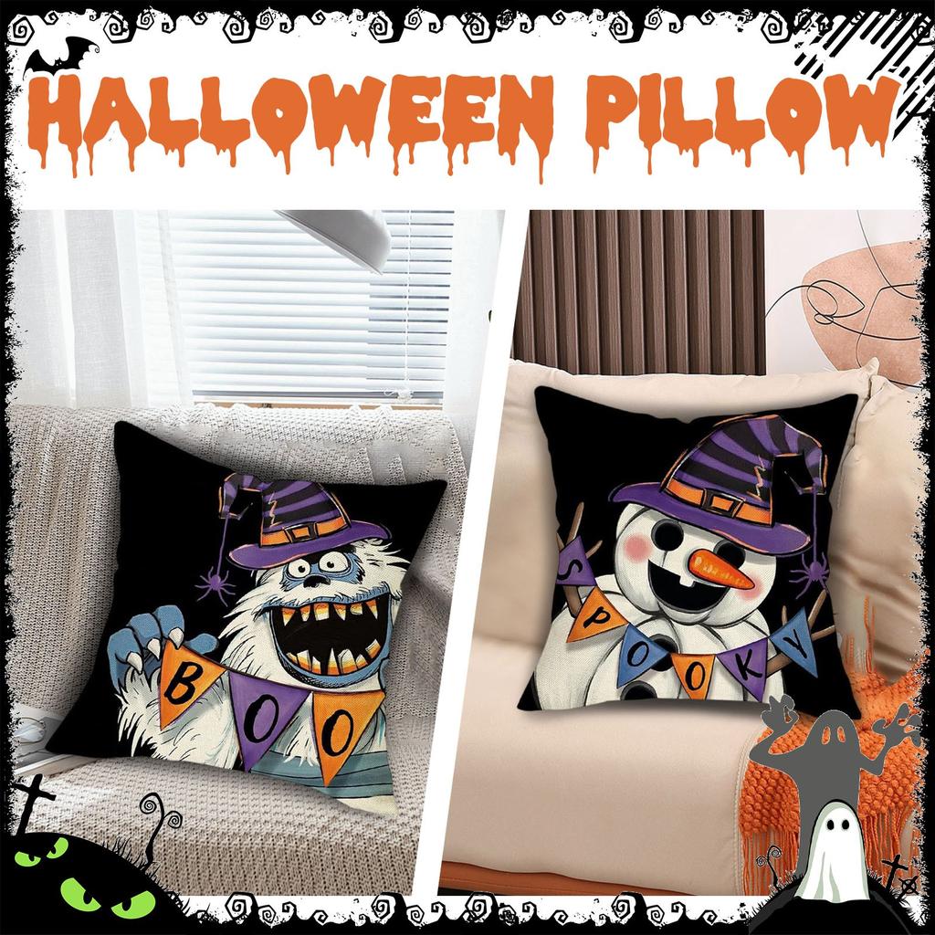 Halloween Decorative Linen Throw Pillow Cover With Single Sided Print (Pillow Insert Not Included)