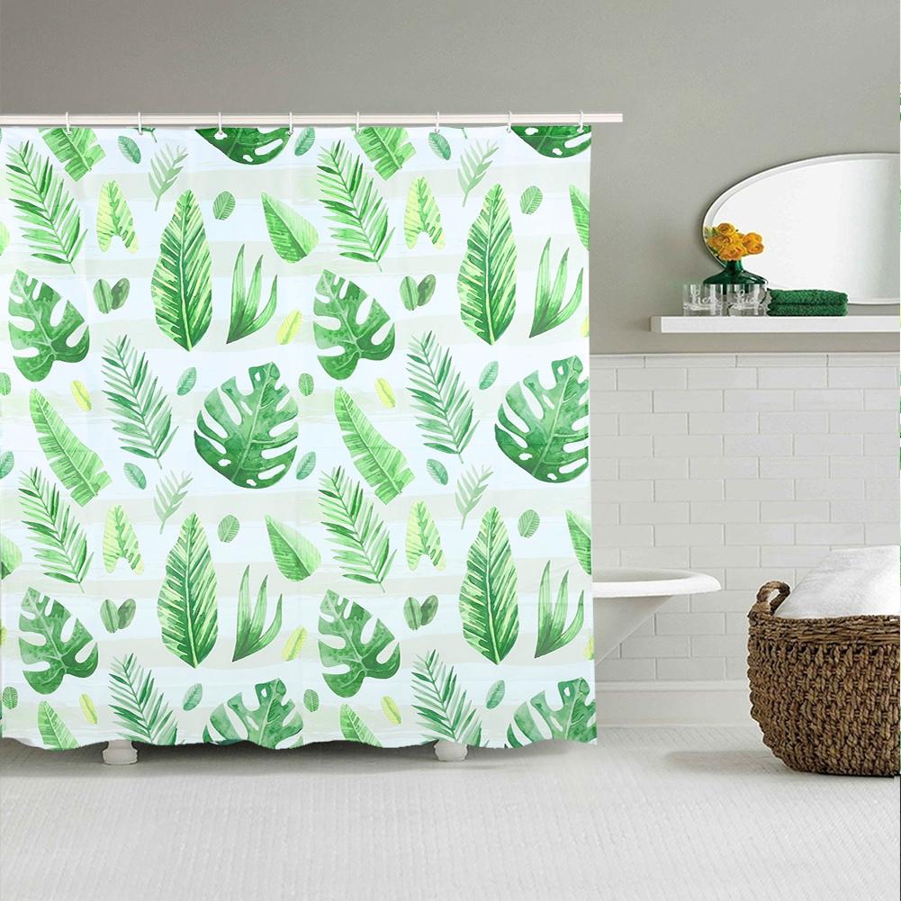 Unique Plant Leaves Pattern Shower Curtain Waterproof Mildew Proof Bathroom Curtain Decoration150x180cm
