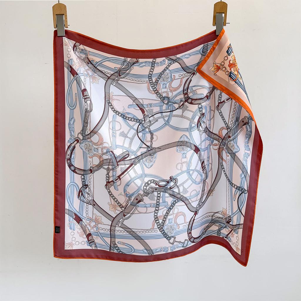 1Pcs Luxury Imitation Silk Square Scarf Women‘S Double-Sided Chain Print Neckerchief Bandanas Foulard Hairbands Shawls Wraps